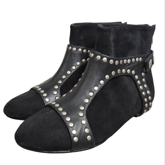 Madison Harding Leather wrap studded harness suede booties womens 7.5 - Picture 2 of 8